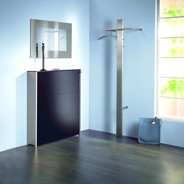 Schuh-Klappenschrank Atlantic, Edelstahl/Glas