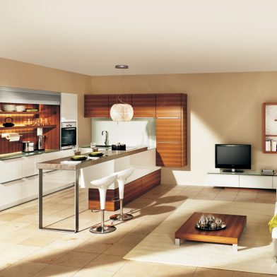 moderne Küche Cambia in Lack und Holz